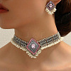 Rhombus Alloy Rhinestone Choker Necklace & Earrings Sets for Women FS-WGAB840-01-1
