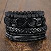 4Pcs 4 Styles Cowhide & Imitation Leather & Beaded Bracelet Set for Men Women FS-WG0FA9F-01-3