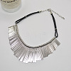 Alloy Long Tassel Bib Black Waxed Cord Necklaces FS-WGA960C-01-3