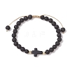 2Pcs 2 Styles 6mm Round Natural Lava Rock & Shell Pearl Braided Bead Bracelets BJEW-JB10322-3