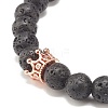 Natural Lava Rock Round Beaded Stretch Bracelet with Clear Cubic Zirconia Crown BJEW-JB07797-04-4