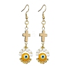 Handmade Seed Evil Eye & Cross Dangle Earrings EJEW-MZ00227-04-1