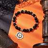 Frosted Natural Dyed & Heated Black Agate(Dyed & Heated) Beaded Stretch Bracelets BJEW-JB10565-2