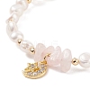 Natural Rose Quartz Chips & Pearl Beaded Bracelet BJEW-JB08236-01-4