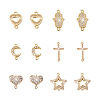 12Pcs 6 Styles Brass Micro Pave Clear Cubic Zirconia Connector Charms KK-TA0001-14-2