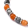 Natural Carnelian & Magnetic Synthetic Hematite Round Beaded Bracelet BJEW-P339-02P-01-2