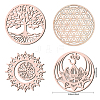 GLOBLELAND 4Pcs 4 Styles Laser Cut Wooden Wall Sculpture WOOD-GL0001-05-2