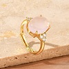 Brass Micro Pave Cubic Zirconia with Natural Rose Quartz Cuff Open Rings RJEW-T035-01G-L-3