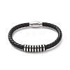 Black Leather Braided Cord Bracelet with 304 Stainless Steel Magnetic Clasps BJEW-P275-02P-1