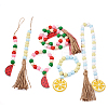 Crafans 6Pcs 6 Style Wood & Fringed Beaded Pendant Decoration HJEW-CF0001-15-2