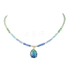 2Pcs 2 Styles Blue K9 Glass Teardrop Heart Pendant Electroplated Glass Faceted Rondelle Beaded Necklaces NJEW-JN05751-4