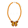 Alloy Topaz Rhinestone Butterfly Pendant Glass Beaded Necklaces for Women WGB9A43-02-3