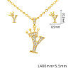 Brass Micro Pave Clear Cubic Zirconia Pendant Necklaces & Stud Earrings Sets FS-WG8C370-25-1