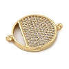 Rack Plating Brass Micro Pave Clear Cubic Zirconia Flat Round Connector Charms KK-A234-074G-2