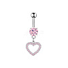 1Pc 304 Stainless Steel Rose Rhinestone Curved Barvell Dangle Belly Rings WGF9938-03-4