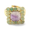 Natural Amethyst & Green Aventurine Rectangle Adjustable Ring RJEW-B030-01A-10-3