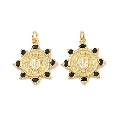 Sun Brass Micro Pave Black Cubic Zirconia Pendants KK-G435-32G-1