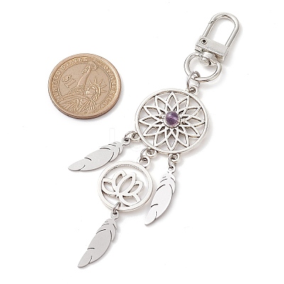 Alloy Woven Web/Net with Feather Pendant Decorations HJEW-TA00191-1