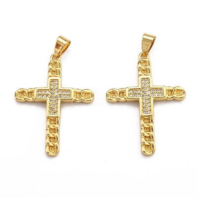 Brass Micro Pave Clear Cubic Zirconia Pendants ZIRC-J025-36G-1