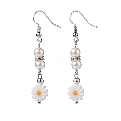 Plastic Pearl Daisy Pendant Dangle Earrings & Stretch Bracelet & Pendant Necklace SJEW-JS01256-1