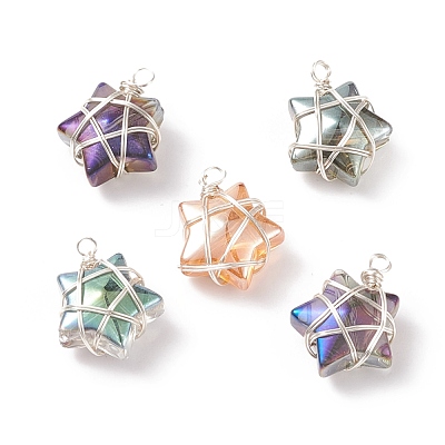 Wire Wrapped Electroplate Glass Charms PALLOY-JF01649-02-1