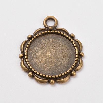 Flower Alloy Pendant Cabochon Settings and Half Round/Dome Clear Glass Cabochons DIY-X0221-AB-FF-1