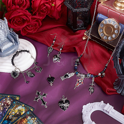 24Pcs 12 Styles Gothic Alloy Black Enamel Chandelier Component Links FIND-OC0014-13-1