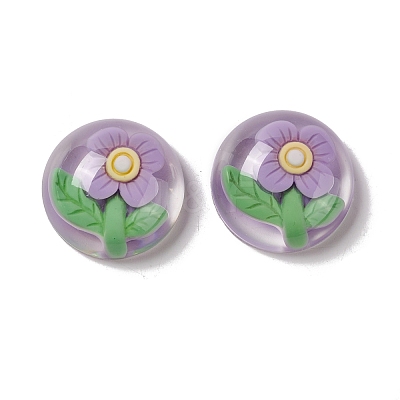 Transparent Flower Resin Cabochons RESI-G034-B02-1