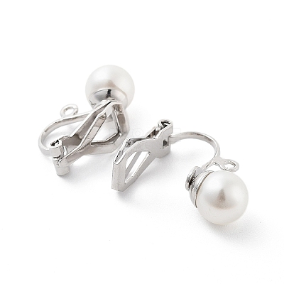 304 Stainless Steel Clip-on Earring Findings with Imitation Pearl Plastic Beaded LS-STAS-H216-03C-P-1