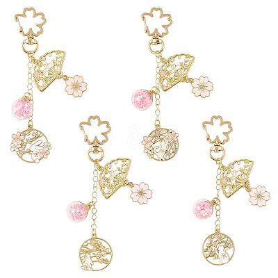4Pcs 4 Styles Alloy Enamel Pendant Keychains HJEW-FS00052-1