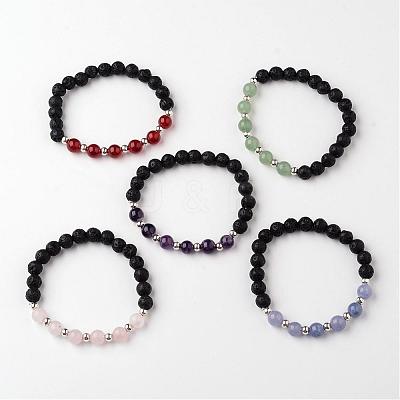 Natural Lava Rock Beaded Stretch Bracelets BJEW-JB02293-1