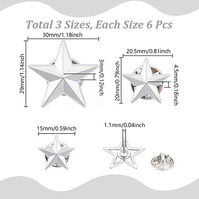 18Pcs 3 Styles Pentagram Alloy Brooches JEWB-GA0001-35P-1