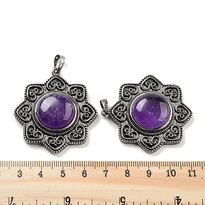 Natural Amethyst & Brass Pendants G-K338-09AS-03-1