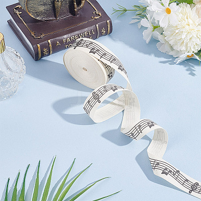 Musical Note Print Polyester Ribbon OCOR-WH0091-25-1