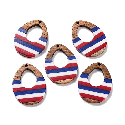 Independence Day Opaque Striped Resin & Walnut Wood Pendants RESI-U010-02N-1