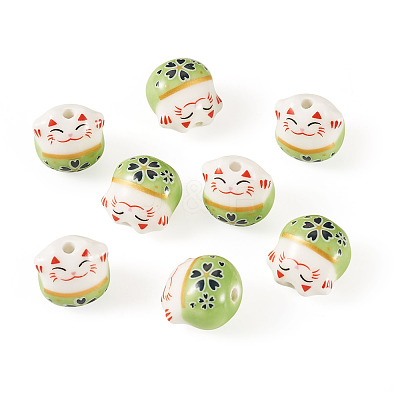 9Pcs Handmade Printed Porcelain Beads PORC-TADJ0001-01G-1