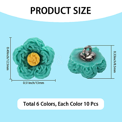 60Pcs 6 Colors 1-Hole Iron Plastic Shank Buttons BUTT-CY0001-26B-1