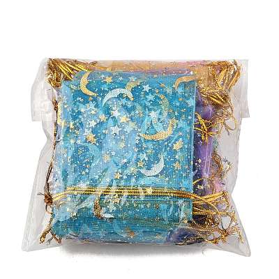 50Pcs 10 Colors Gold Stamping Moon & Star Organza Drawstring Gift Storage Bags ABAG-FS0001-11-1