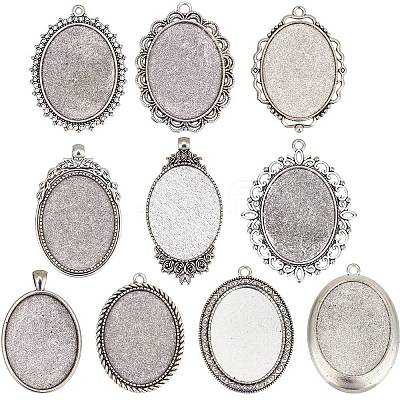 10Pcs 10 Styles Tibetan Style Alloy Pendant Cabochon Settings FIND-SP0002-50-1