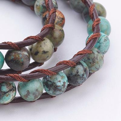Two Loops Natural African Turquoise(Jasper) Wrap Bracelets BJEW-JB03285-02-1