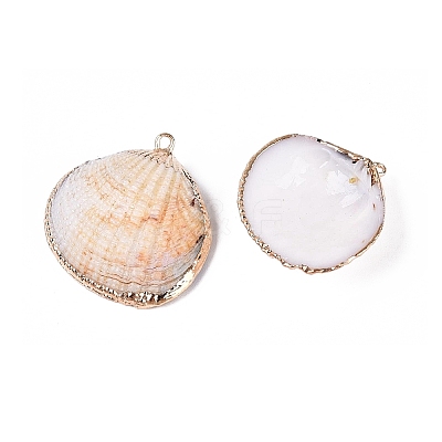 Electroplate Natural Sea Shell Pendants SSHEL-Q100-17KCG-1