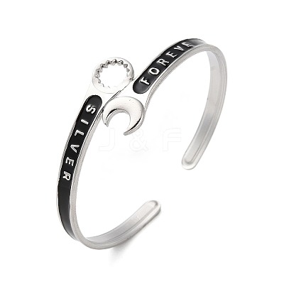 304 Stainless Steel Enamel Spanner Shaped Open Cuff Bangles for Women LS-BJEW-M316-06P-1