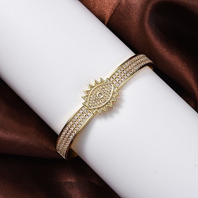 Rack Plating Brass Micro Pave Cubic Zirconia Hinged Bangles BJEW-H624-06E-G-1