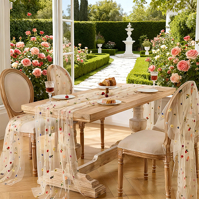 6 Yards Polyester Flower Mesh Embroidery Fabric DIY-NB0015-62-1