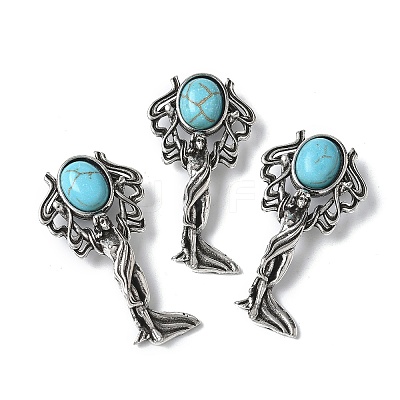 Angel Brass Synthetic Turquoise Pendants KK-D361-02AS-13-1