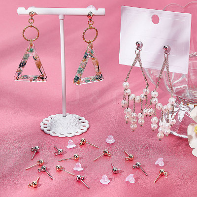 40Pcs 2 Style Brass Ball Stud Earring Post KK-BBC0003-73-1