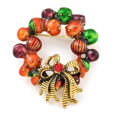 Christmas Theme Golden Zinc Alloy with Rhinestone Brooches JEWB-B018-01AG-01-1
