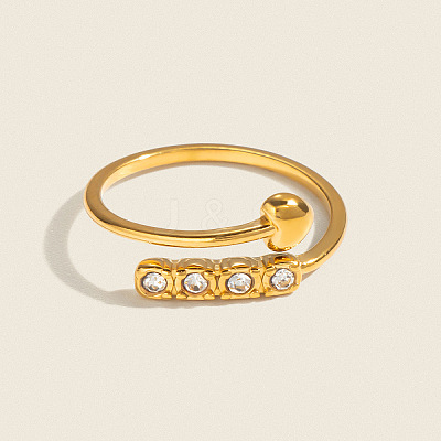 304 Stainless Steel Rhinestone Heart Cuff Open Rings for Women MH2776-1