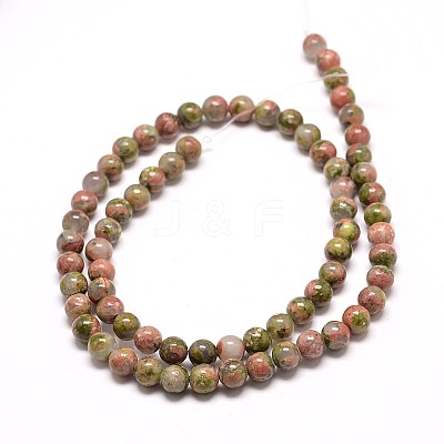 Natural Unakite Round Bead Strands X-G-P072-30-4mm-1