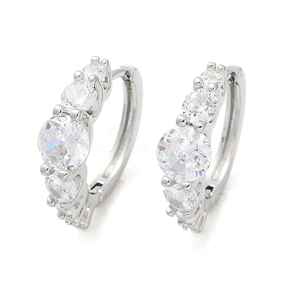 Brass Clear Cubic Zirconia Hoop Earrings EJEW-Q016-14P-1